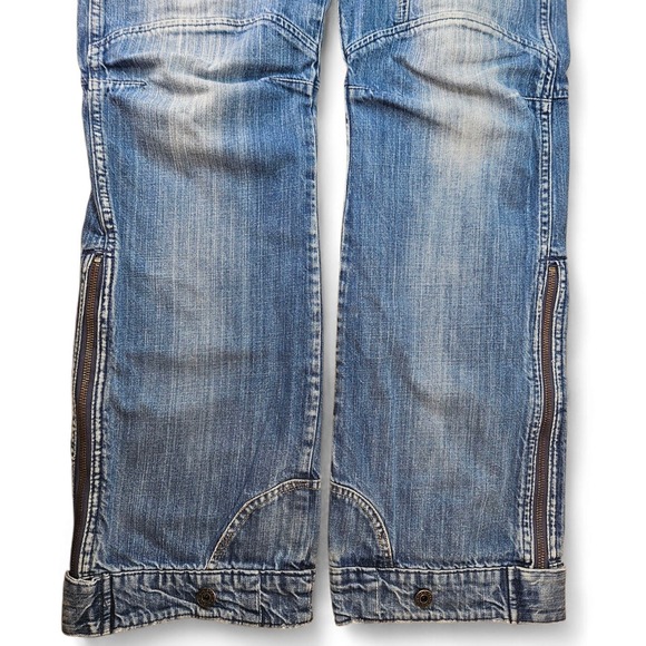 G Star Jeans Size 34 x 34 Low Com Straight Leg Zip Ankle Flap Pockets Distressed - Picture 5 of 13